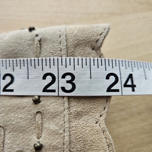 Chicos Suede Leather Jacket Size 2 Beige/Tan Eyelet Braided Thread Studs Western - Picture 12 of 12